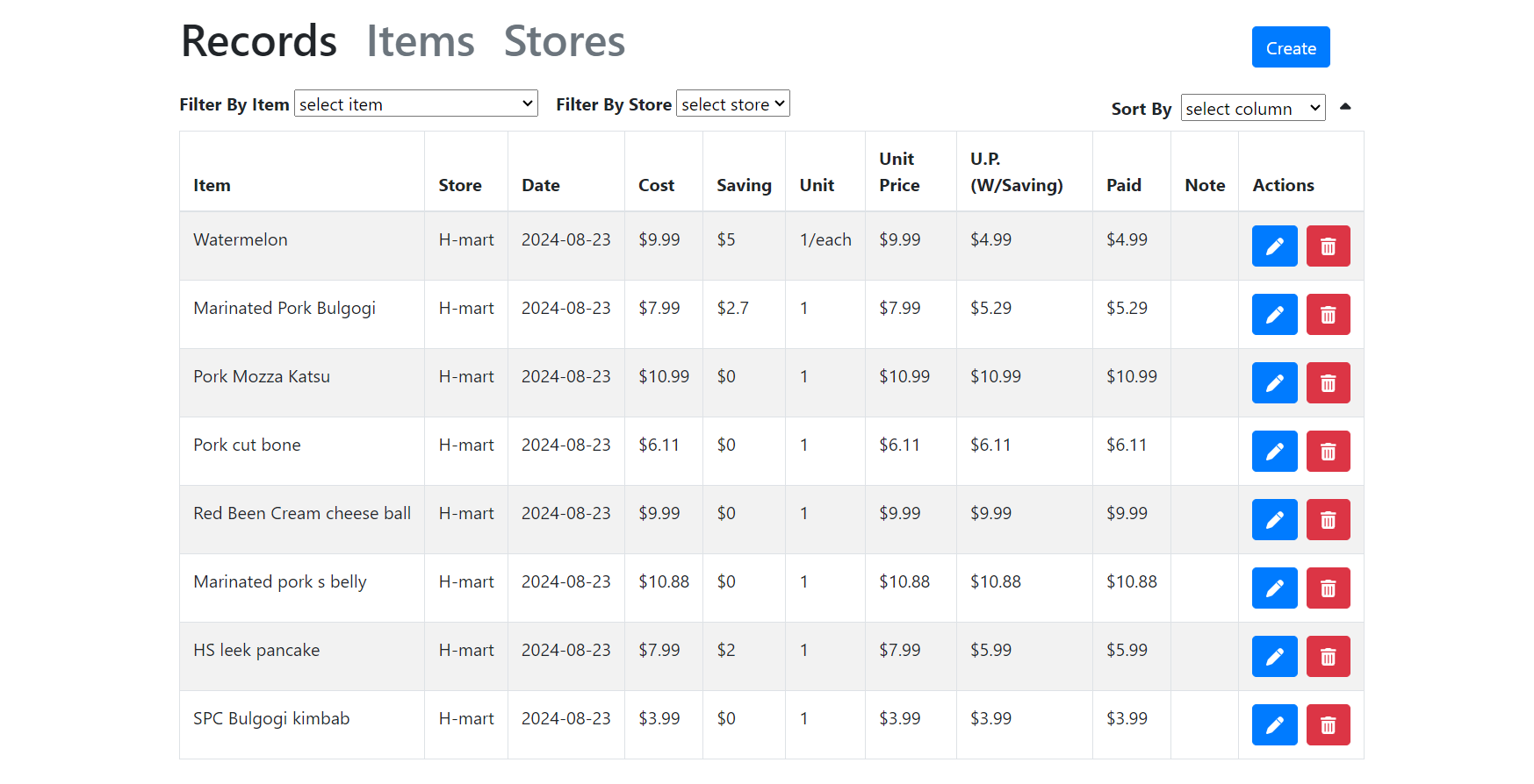 screenshot of receipt recorder