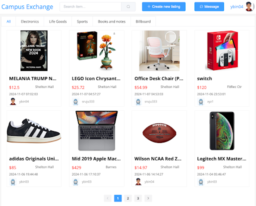 screenshot of campus exchange